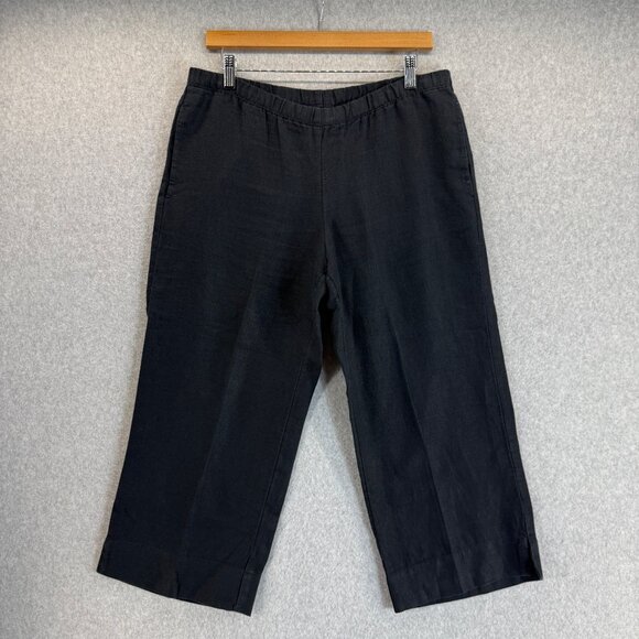 J. Jill Womens Black Linen‎ Pants Pull On Elastic Waist Capri Size Small Petite - Picture 1 of 12